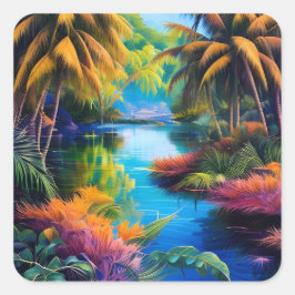 Pegatina Cuadrada Paraíso tropical II