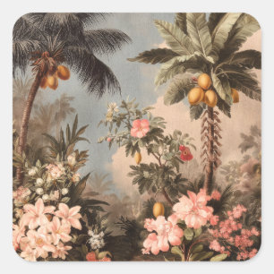 Pegatina Cuadrada Paraíso Tropical Vintage con Palmeras