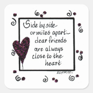 Pegatina Cuadrada Paralelamente, somos amigos de texto blanco negro