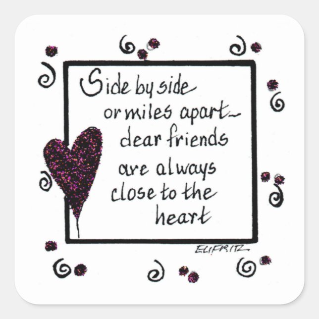 Pegatina Cuadrada Paralelamente, somos amigos de texto blanco negro (Anverso)