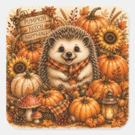 Pegatina Cuadrada Parche de Calabazas Erizo Otoñal Adorable