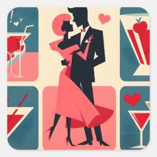 Pegatina Cuadrada Pareja bailando al estilo moderno de mediados de s