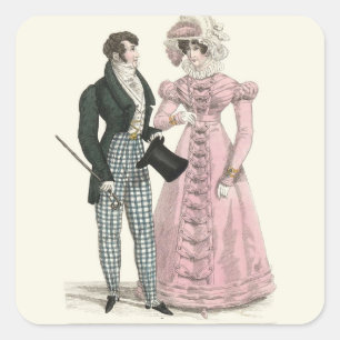 Pegatina Cuadrada Pareja Boda Antigua 1823 Hombre Mujer Moda