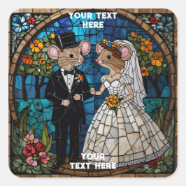 Pegatina Cuadrada Pareja Boda de ratón suave