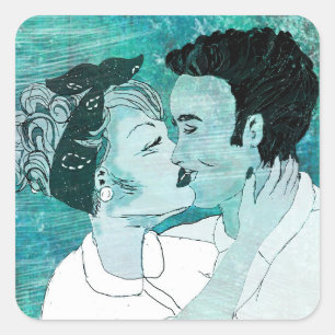 Pegatina Cuadrada Pareja de besos retro