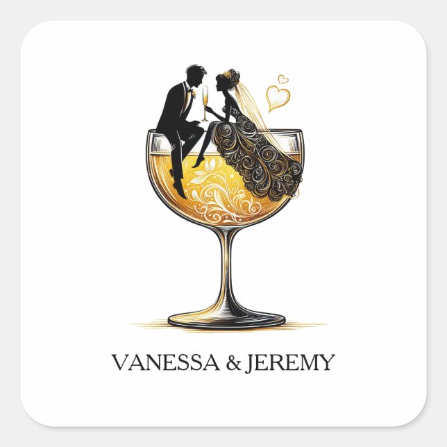 Pegatina Cuadrada Pareja de champán (Anverso)