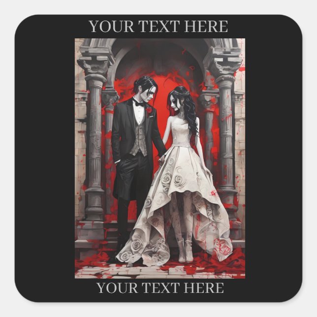Pegatina Cuadrada Pareja de matrimonio gótica que deja la iglesia (Anverso)