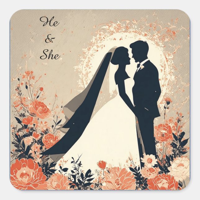 Pegatina Cuadrada Pareja de novios románticos (Anverso)