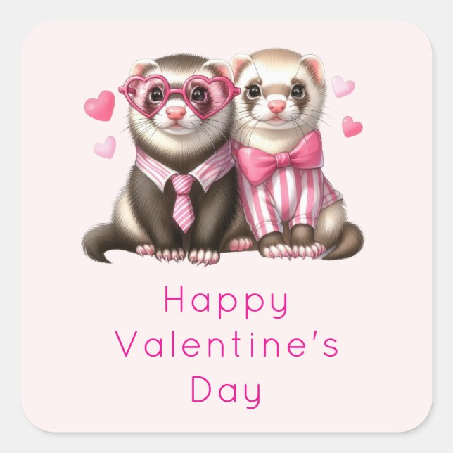Pegatina Cuadrada Pareja de ortebras con amor feliz día de San Valen (Anverso)