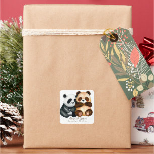 Pegatina Cuadrada Pareja De Oso Cuto   Boda romántico