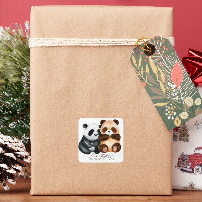 Pegatina Cuadrada Pareja De Oso Cuto | Boda romántico (Vacaciones)