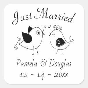 Pegatina Cuadrada Pareja de pájaros de amor recién casados boda