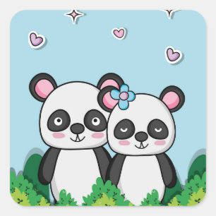 Pegatina Cuadrada Pareja de Pandas