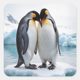 Pegatina Cuadrada Pareja De Pingüino En Un Iceberg