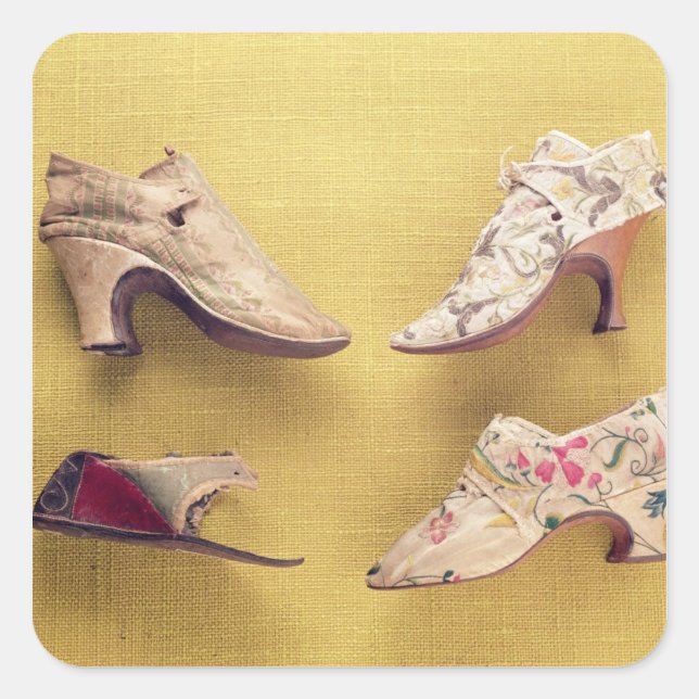 Pegatina Cuadrada Pareja de zapatos bordados, c.1714 (Anverso)