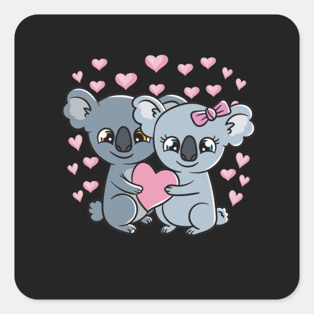 Pegatina Cuadrada Pareja día de San Valentín Koalas Cute Koala (Anverso)
