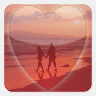 Pegatina Cuadrada Pareja en Beach Valentine