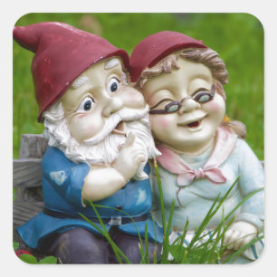 Pegatina Cuadrada Pareja Gnomes Garden
