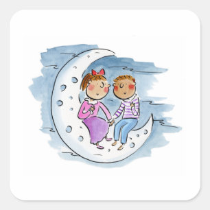 Pegatina Cuadrada Pareja lunar