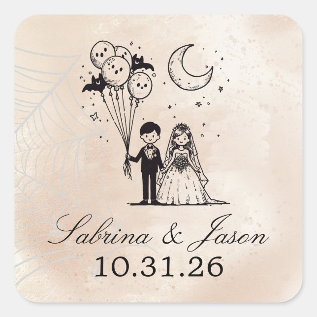 Pegatina Cuadrada Pareja pequeña y fantasmal (Anverso)
