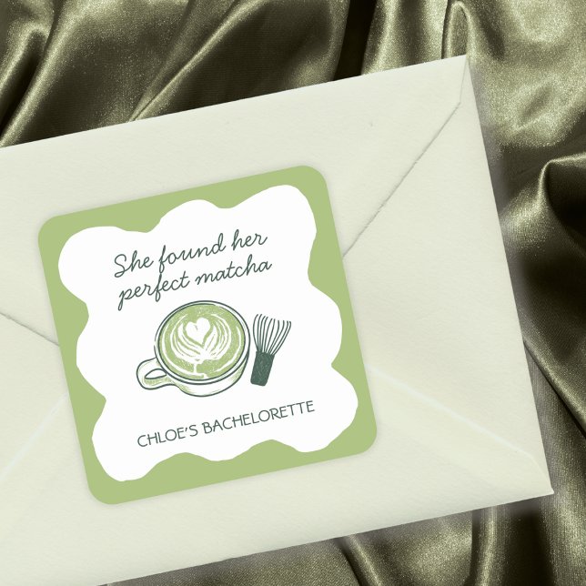 Pegatina Cuadrada Pareja Perfecta de Té Verde Matcha para Solteras (Perfect Matcha Green Tea Bachelorette Square Sticker)