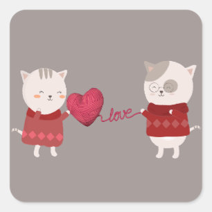 Pegatina Cuadrada Pareja Personalizado de Cat