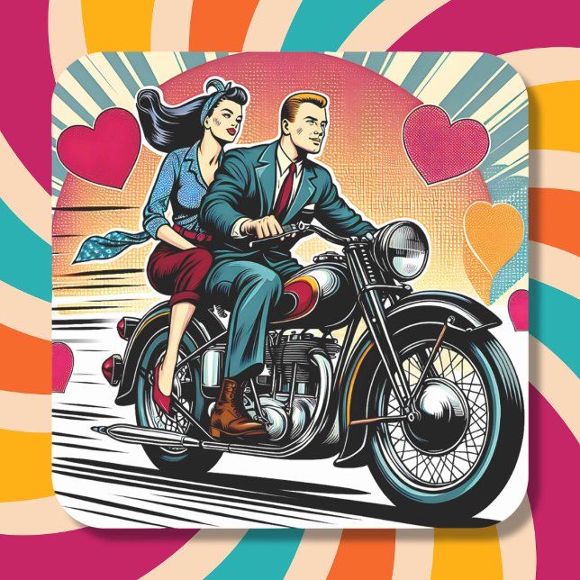 Pegatina Cuadrada Pareja retro pequeña en El día de San Valentín de  (Subido por el creador)