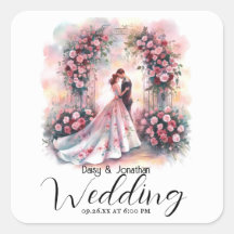 pareja romántica bajo boda de arco floral