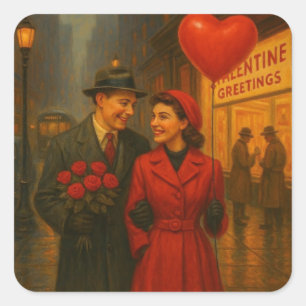 Pegatina Cuadrada Pareja vintage del Día de San Valentín