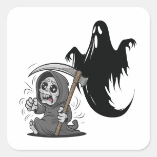 Pegatina Cuadrada Pareja y fantasma espantados.
