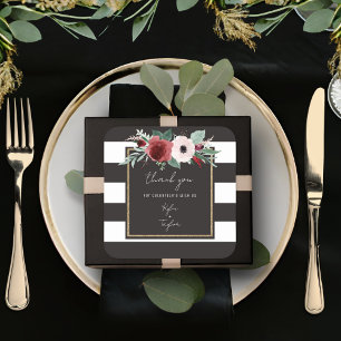 Pegatina Cuadrada Parejas de raya negra floral magenta Nombres Boda