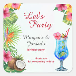 Pegatina Cuadrada Parejas Tropicales de Verano Amigo Cumpleaños Conj