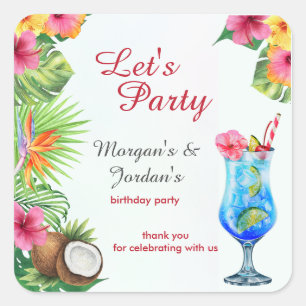 Pegatina Cuadrada Parejas Tropicales de Verano Amigo Cumpleaños Conj
