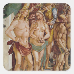 Pegatina Cuadrada Pares coronados por un ángel, detalle