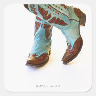 Pegatina Cuadrada Pares de los zapatos 3 del vaquero