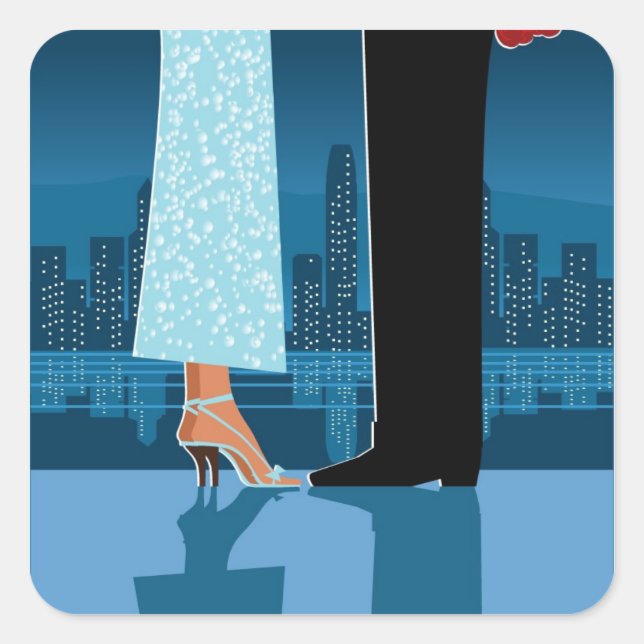 Pegatina Cuadrada Pares románticos en ciudad (Anverso)