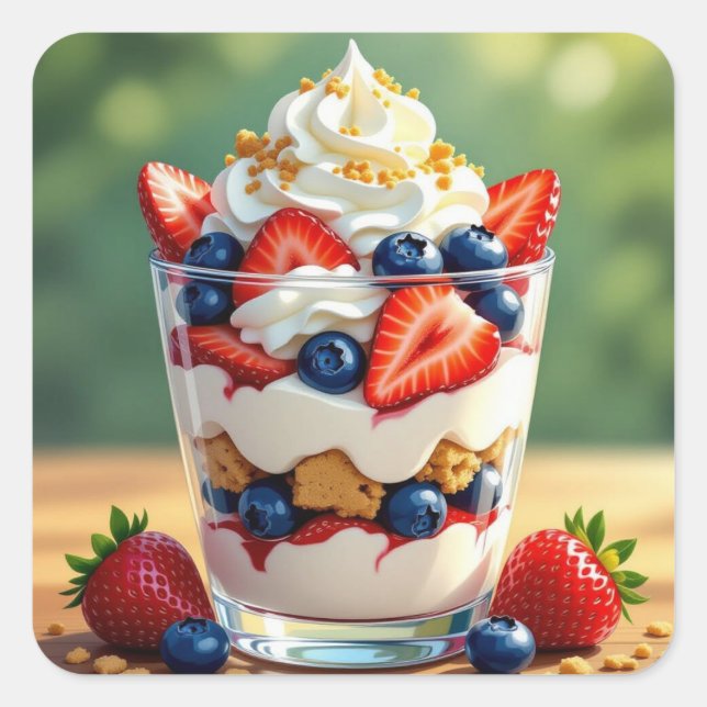 Pegatina Cuadrada Parfait de Frutas y Yogur (Anverso)