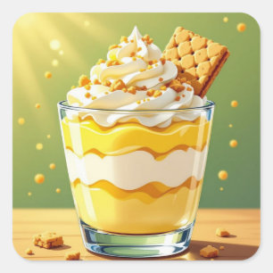Pegatina Cuadrada Parfait de pudín de vainilla y crema batida