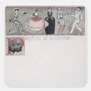 Pegatina Cuadrada "Parfois IL m'arrive" (tinta y w/c en el papel)