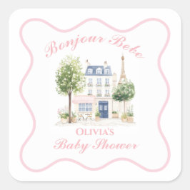 Pegatina Cuadrada Paris Baby Shower Parisian Cafe Tea Fiesta