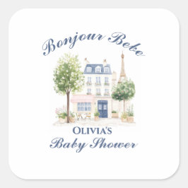 Pegatina Cuadrada Paris Baby Shower Parisian Cafe Tea Party