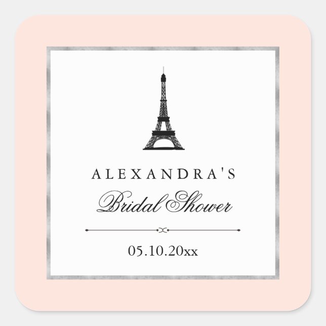 Pegatina Cuadrada Paris Elegance Bridal Shower (Anverso)