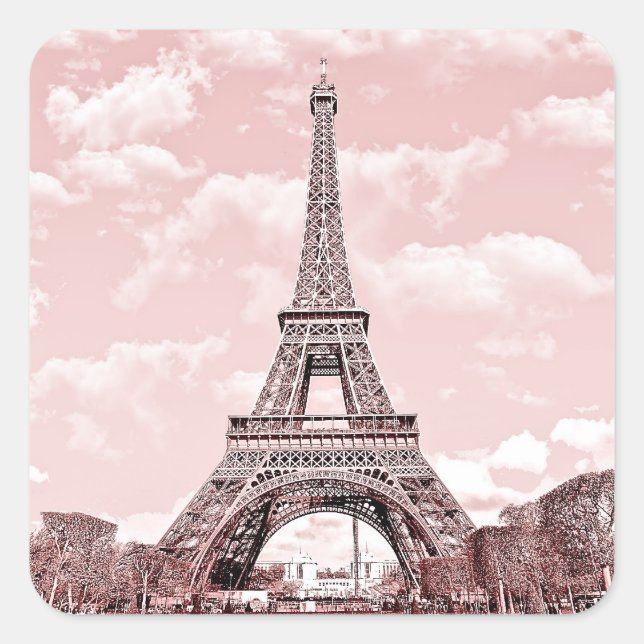 Pegatina Cuadrada París en la Torre Eiffel Rosa (Anverso)