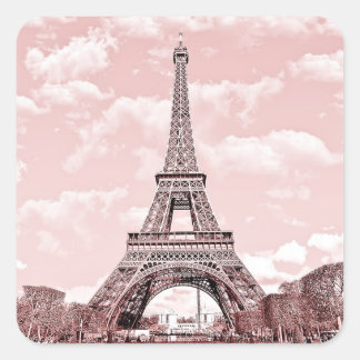 Pegatina Cuadrada París en la Torre Eiffel Rosa
