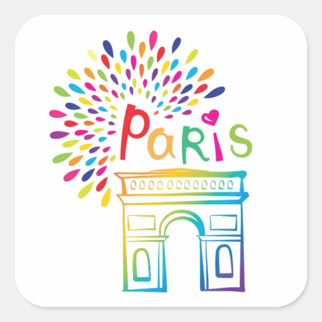 Pegatina Cuadrada París Francia | Arco de Triomphe | Diseño neón (Anverso)