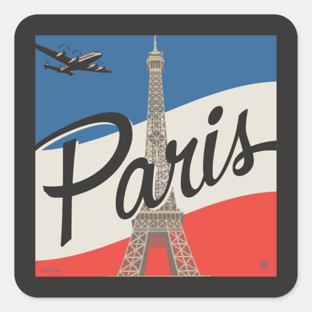 Pegatina Cuadrada París Francia | Torre Eiffel (Anverso)