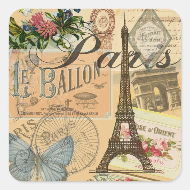 Pegatina Cuadrada París Francia Viajes de arte colorido (Anverso)