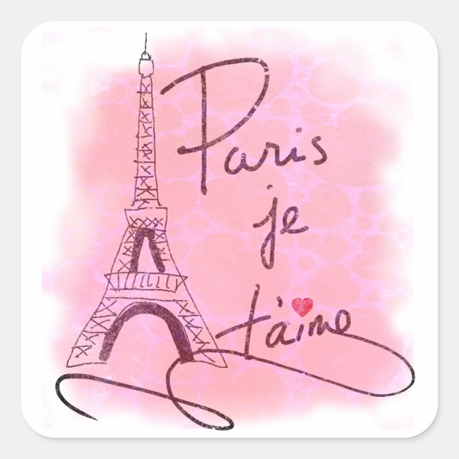 Pegatina Cuadrada Paris I Love You Pink ID914 (Anverso)