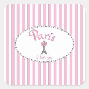 Pegatina Cuadrada "Paris I Love You" - rayas rosas