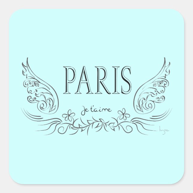 Pegatina Cuadrada PARIS Je t'aime (te amo) (Anverso)